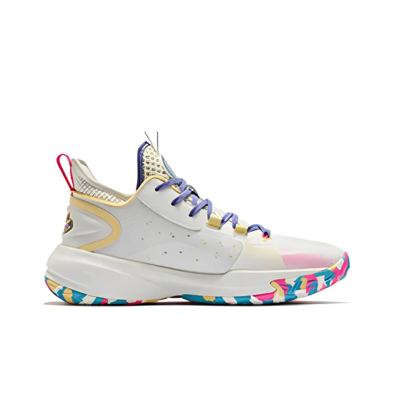 QIAODAN Broken Shadow 4 Elite Cushioning Anti-Slip And Wear-Resistant Mid-Top Basketball Shoes Beige Pink Purple-1