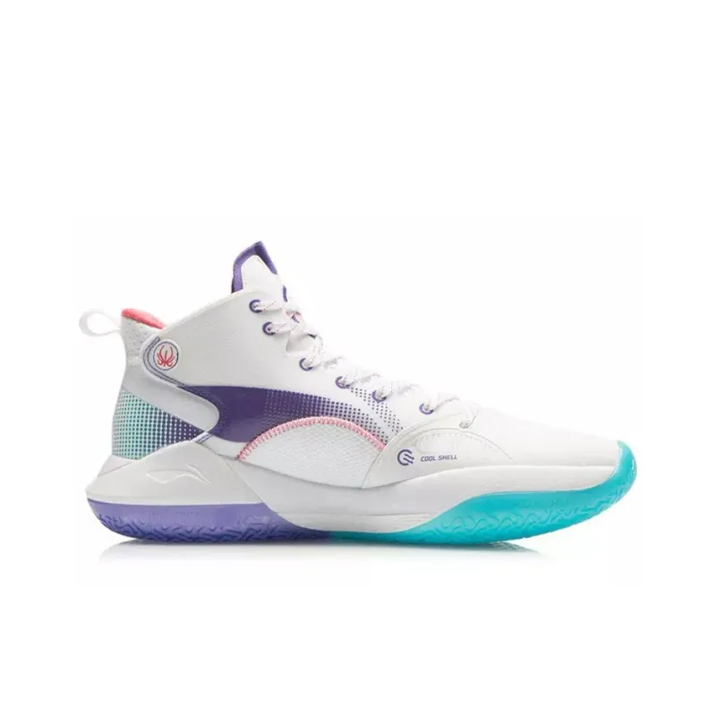 LiNing Yushuai XV Cushioning Anti-Slip And Wear-Resistant Coverage Support Mid-Top Basketball Shoes White Blue Purple-1