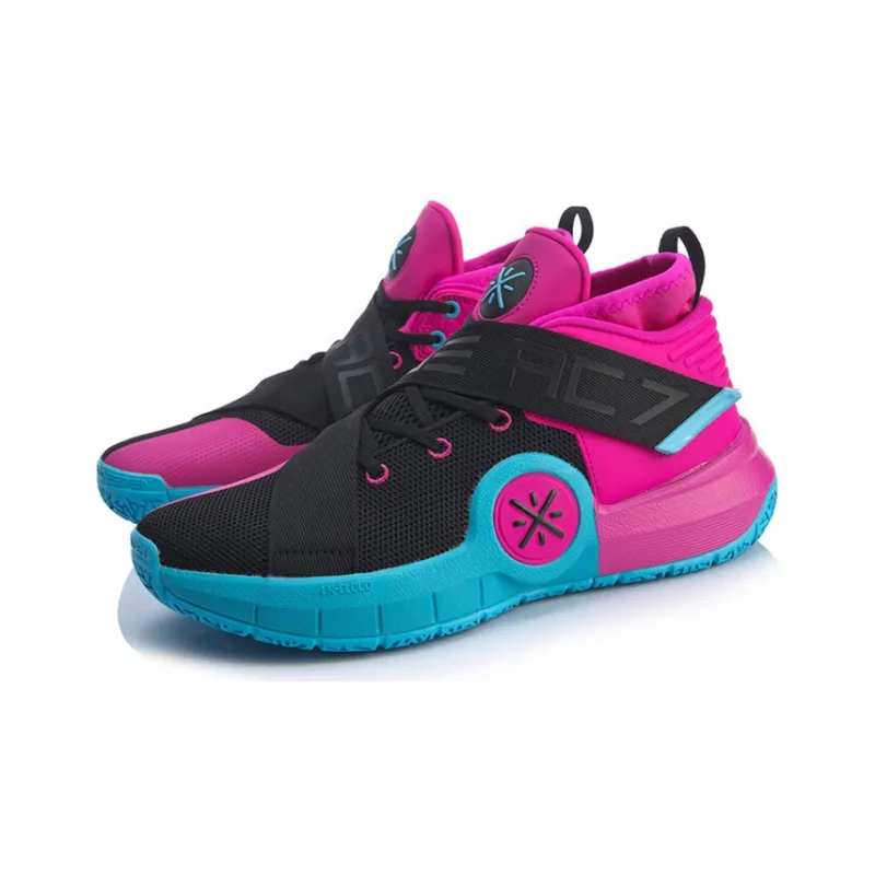 LiNing All City 7 Wade Collection, South Beach Non slip Lightweight Mid Top Basketball Shoes Men's Black Pink Blue-2
