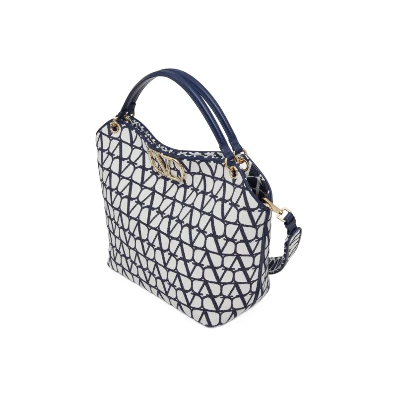 Valentino GARAVANI Cotton Tote Bag Shopping Bag Shoulder Bag Crossbody Bag Handbag Women's Blue/White-4