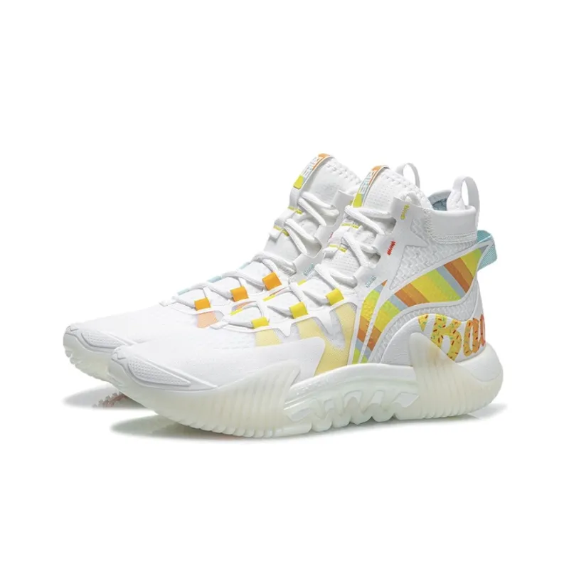 LINING Badfive 2 Basketball Shoes Men High Top Standard White/Dark Yellow/Light Blue-2