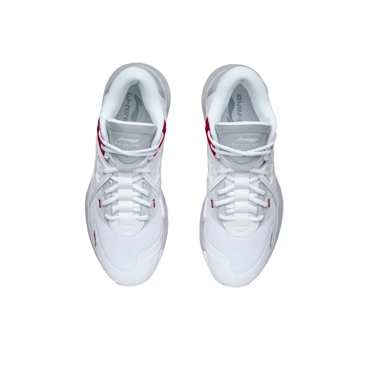 LiNing Team Logos Emblem Anti-Slip Wear-Resistant Mid-Top Basketball Shoes Standard White-3