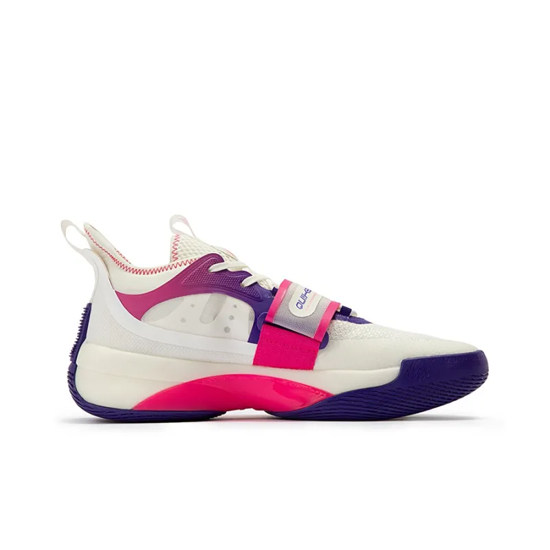 361° Zen 4 Wear-Resistant Slip-Resistant Mid-Top Performance Basketball Shoes Men's White Purple-1