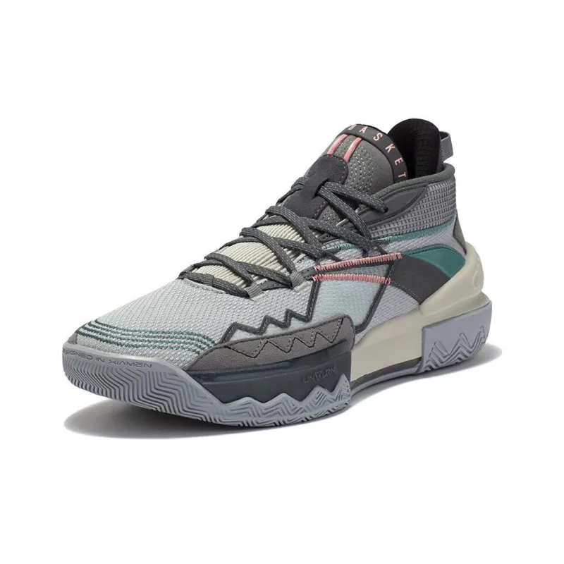 361° Burning Battle 2.0 Basketball Shoes Men Mid Top Cold Mist Gray/Shade 1 Gray/Blue-2