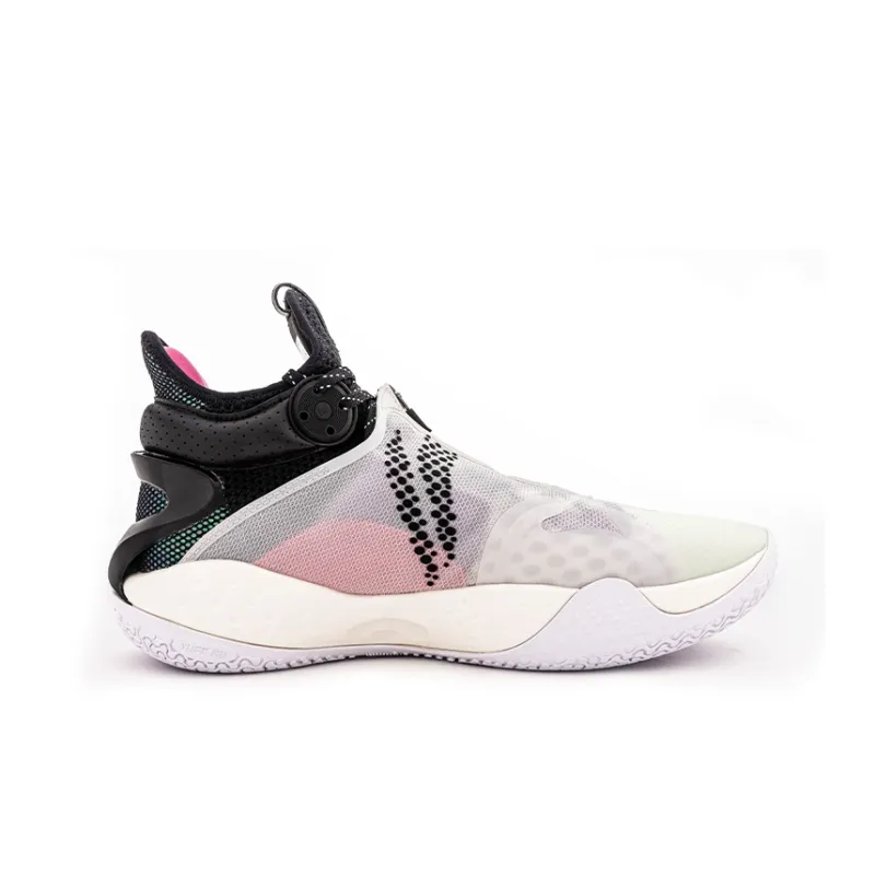 LiNing SONIC 9 Boom Cushioned Slip-Resistant Abrasion-Resistant Mid-Top Basketball Shoes Black White Pink-1