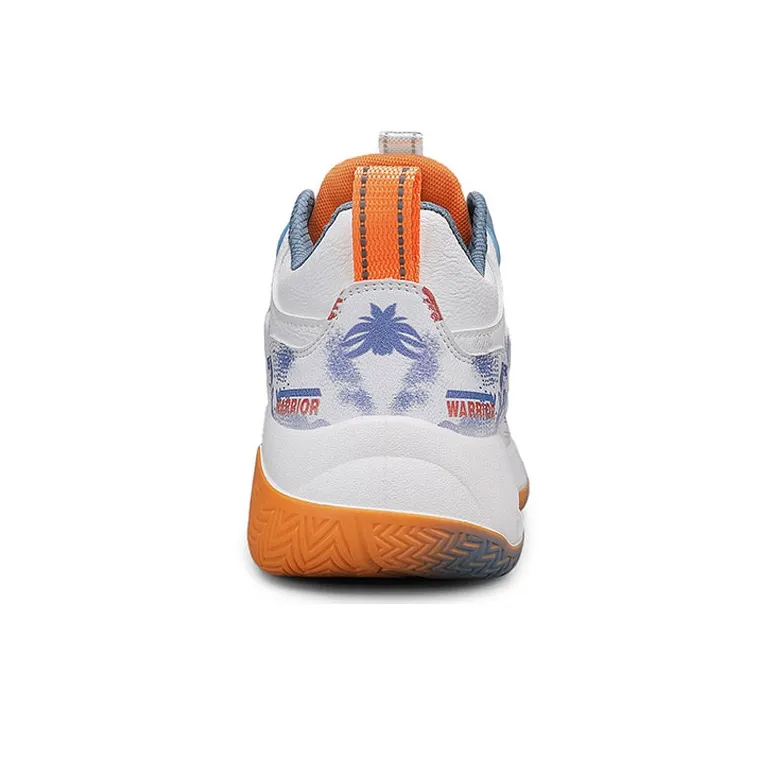 Warrior Cushioning Lightweight Height Increasing High Top Basketball Shoes Unisex White Blue Orange-4