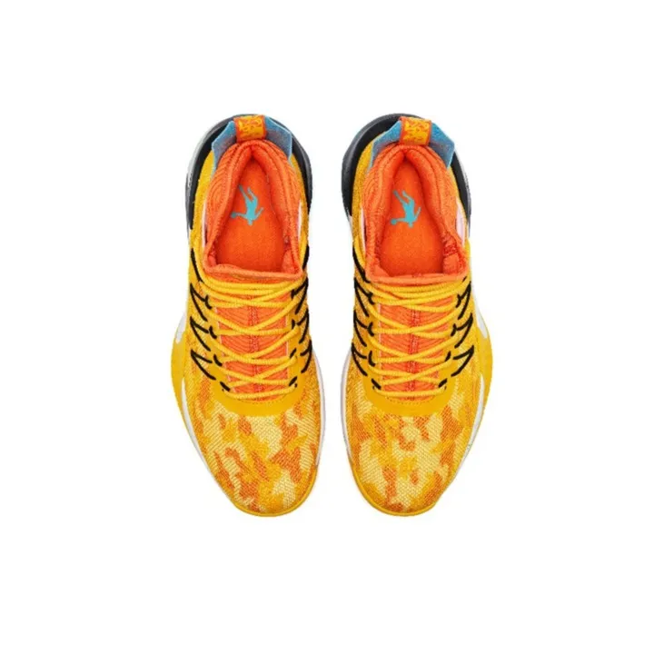 QIAODAN Broken Shadow Cushioning Anti Slip Wear Resistant Breathability Mid Top Basketball Shoes Men's Yellow Orange-3