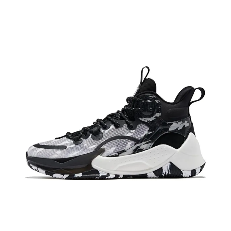 QIAODAN Busters 3Elite Black Warrior Abrasion Resistant Breathable High Top Basketball Shoes Men's Black White-0