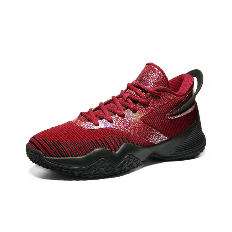 PEAK Cushioning Anti Slip And Wear Resistant Coverage Support Mid Top Basketball Shoes Men's Deep Cherry Red-2