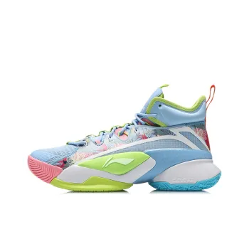 LiNing Power 7 Cushioning Anti Slip And Wear Resistant Support Rebound Mid Top Basketball Shoes Blue Green