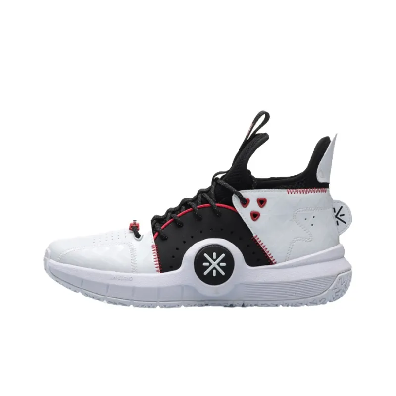 LiNing Anti Slip Wear Resistant Mid Top Basketball Shoes Men's Black White-0