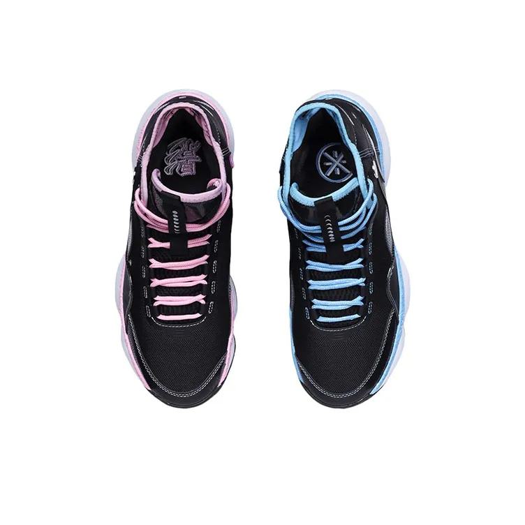 LiNing Cushioning Wear Resistant Coverage Support Impact Resistant High Top Basketball Shoes Men's Blue Pink-3