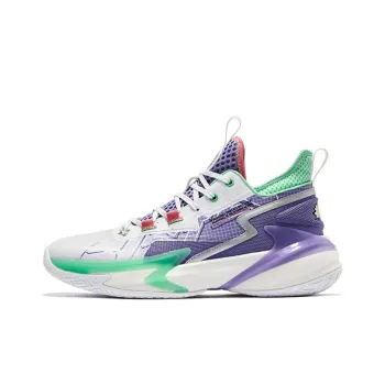 QIAODAN Broken Shadow 4 Elite Cushioning Anti Slip And Wear Resistant Mid Top Basketball Shoes White Purple Green