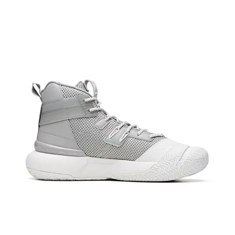 Anta Crazy 4 Anti-Slip Wear-Resistant High-Top Basketball Shoes Silver Gray White-1