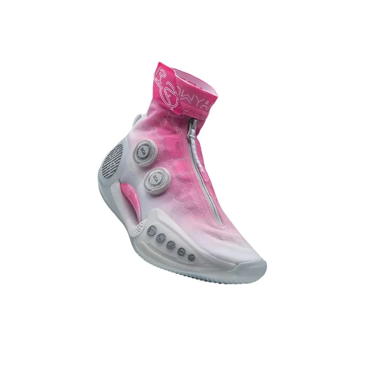 LINING WOW 9 Basketball Shoes Women's High Top Pink/White-2