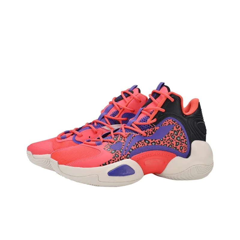 LiNing Power 6 V2 Cushioning Support Coverage Mid Top Basketball Shoes Men's Red Black Purple-2