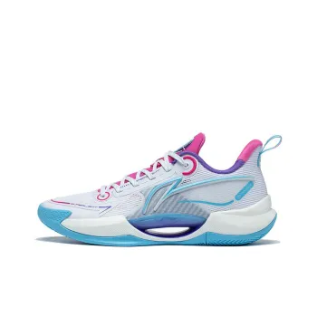 LiNing Super Light V2 Breathable Support Cushioning Wear Resistant Rebound Low Top Basketball Shoes White Blue Purple
