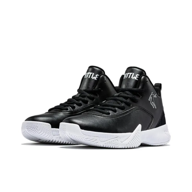 QIAODAN Cushioning Anti Slip And Wear Resistant Mid Top Basketball Shoes Men's Black White-2