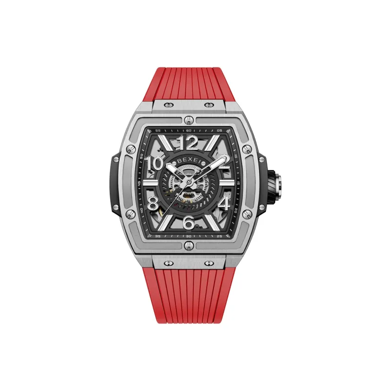 BEXEI Flying Life Series Mechanical Movement Silicone Strap Watch Men's Watches Cut-Out Dial BX9138-18