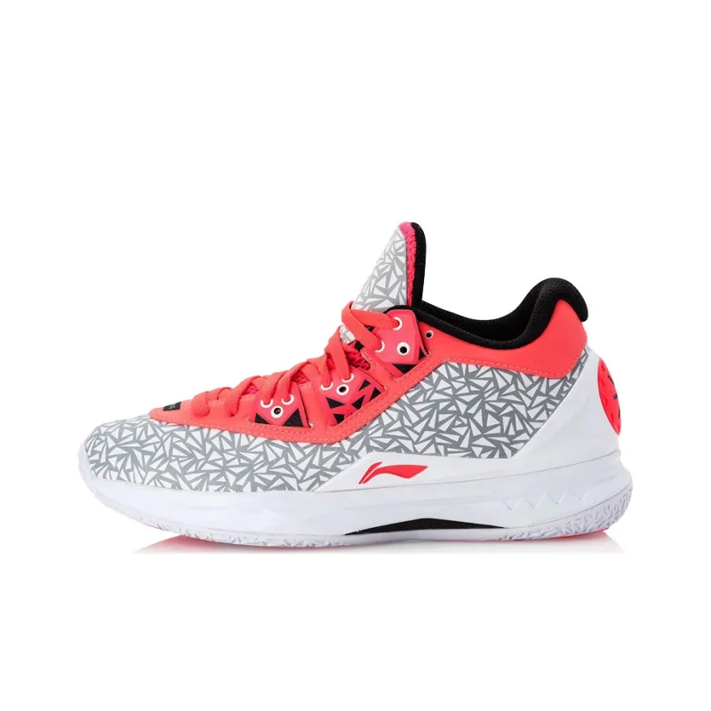 LINING WOW 4 Basketball Shoes Unisex Mid Top White/Gray/Red-0