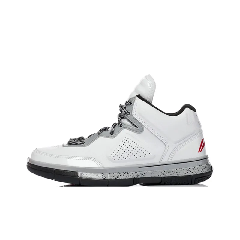 LiNing WOW 1 Anti Slip And Wear Resistant Support Mid Top Basketball Shoes Unisex White Gray-0