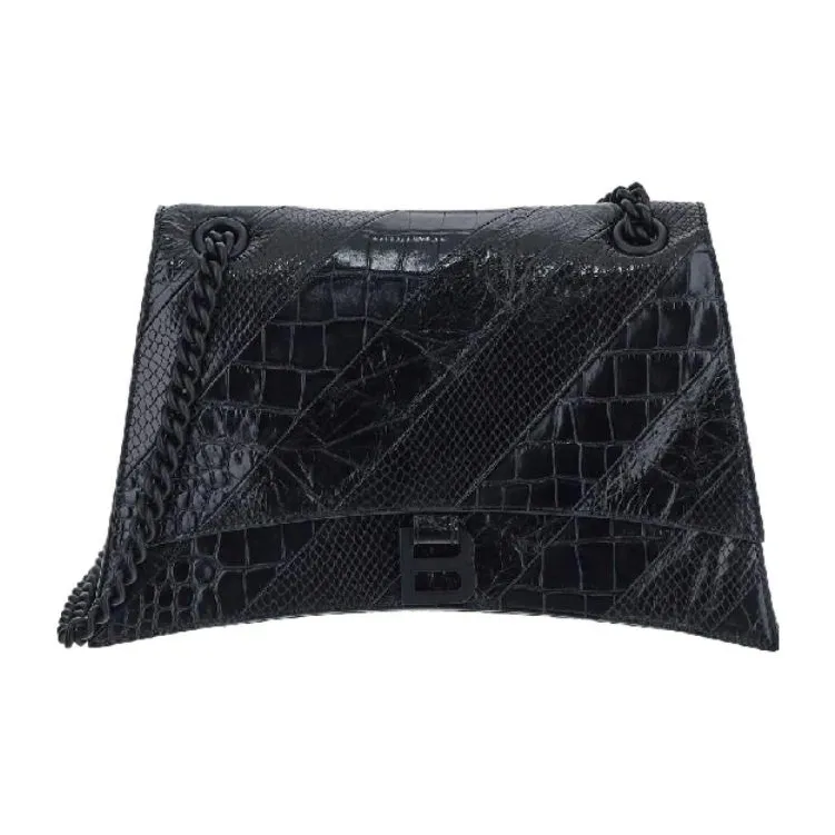 Balenciaga CRUSH Leather Chain Bag Crossbody Bag Shoulder Bag Women's Black-0