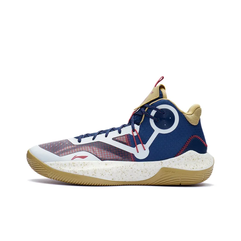 LINING Sonic 9 Team Basketball Shoes Men Mid Top Royal Blue/White/Almond Yellow-0