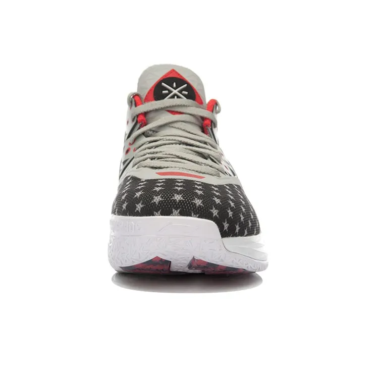 LiNing WOW 4 Cushioning Wear Resistant Mid Top Basketball Shoes Unisex Black Gray Red-3
