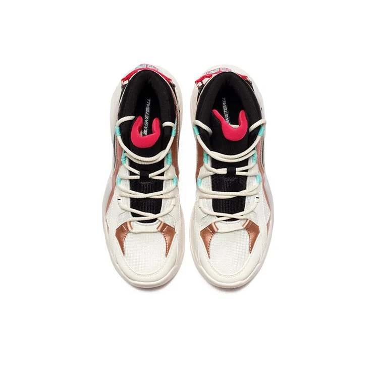 361° NFO Shock Absorbers Slip Resistant Breathable High Top Basketball Shoes Women's White Black-1