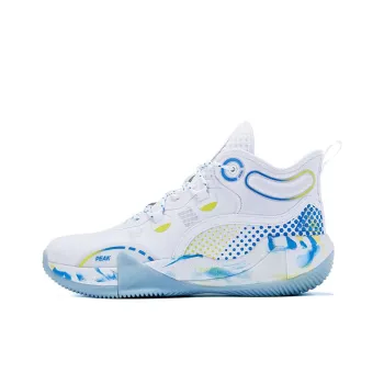 PEAK Power Collection Anti Slip Wear Resistant Breathable Coverage Support Mid Top Basketball Shoes Men's White Blue