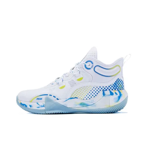 PEAK boost Collection Anti Slip Wear Resistant Breathable Coverage Support Mid Top Basketball Shoes Men's White Blue