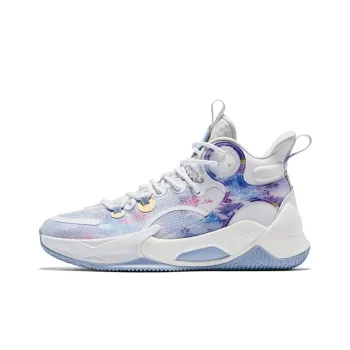QIAODAN Busters 3Elite Misty Rain Durable Breathable High Top Basketball Shoes Men's White Smoke Rain Blue