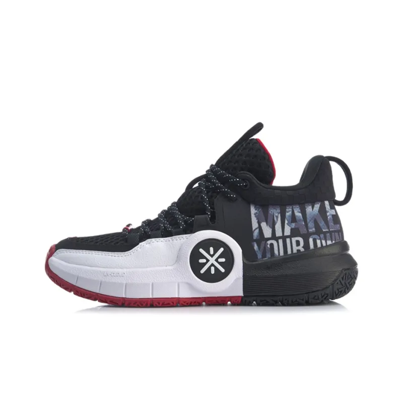 LiNing ALL DAY 4 Anti Slip Wear Resistant Mid Top Basketball Shoes Men's Black White Red-0
