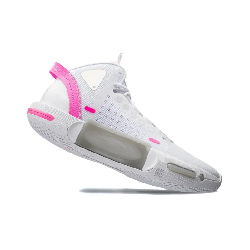 LiNing Shadow 4 Cushioning Anti Slip And Wear Resistant Coverage Support Mid Top Basketball Shoes Men's White Pink-4