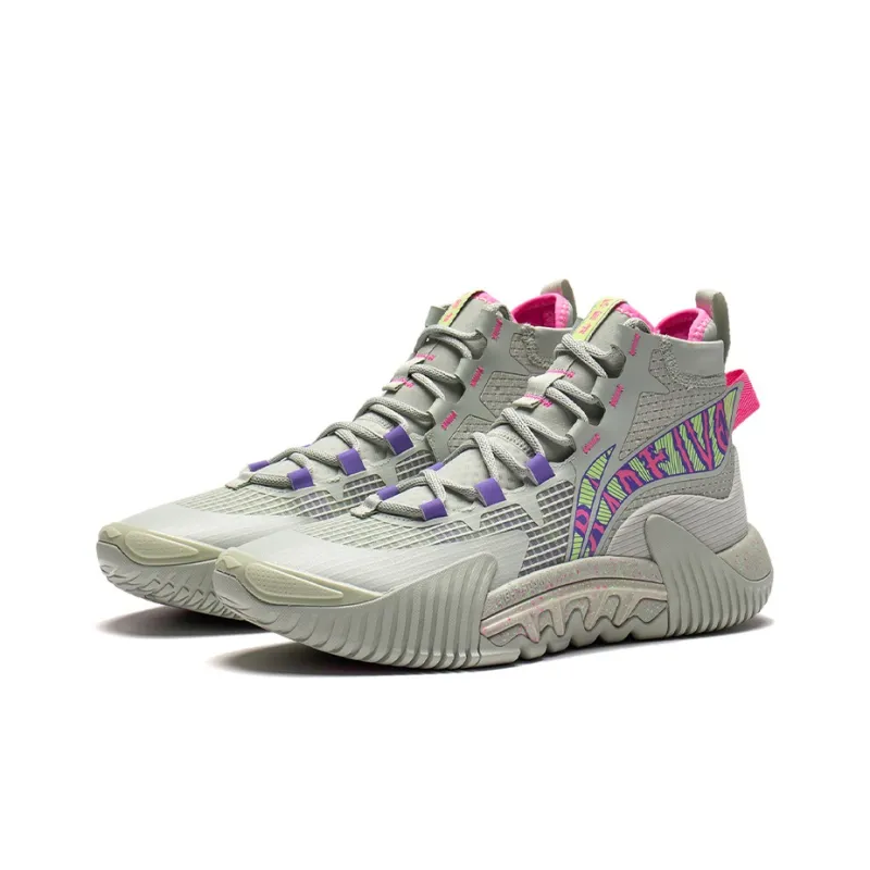 LiNing Badfive 2 Cushioning Anti Slip And Wear Resistant High Top Performance Basketball Shoes Gray Red Green-2