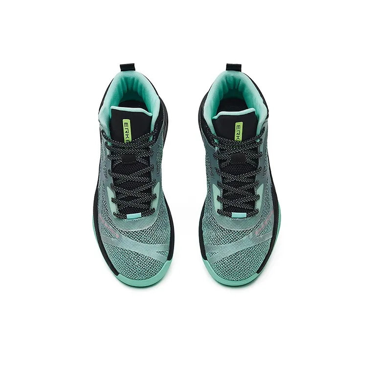 Erke Shock Absorbers With Slip Resistant And Abrasion Resistant Properties Mid Top Basketball Shoes Men's Black Green-2