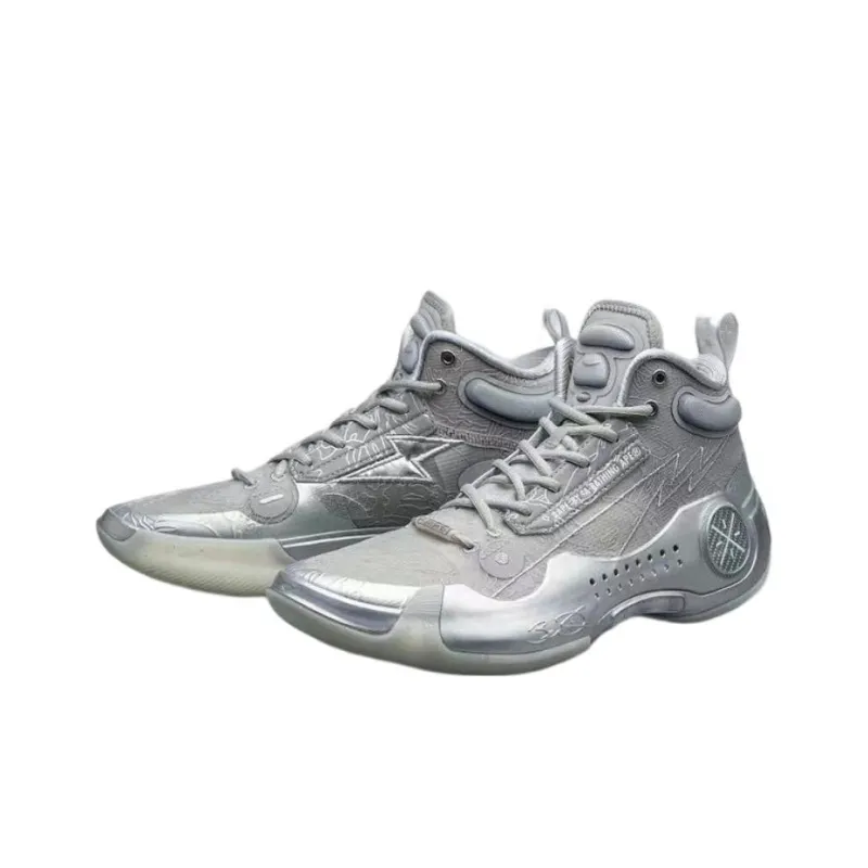Aape LiNing Way Of Wade 10 Cushioned Wear-Resistant Slip-Resistant Mid-Top Basketball Shoes Gray-1