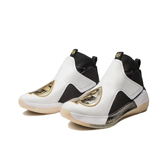 LiNing YuShuai 12 Anti Slip Wear Resistant High Top Basketball Shoes Men's Black Gold-2