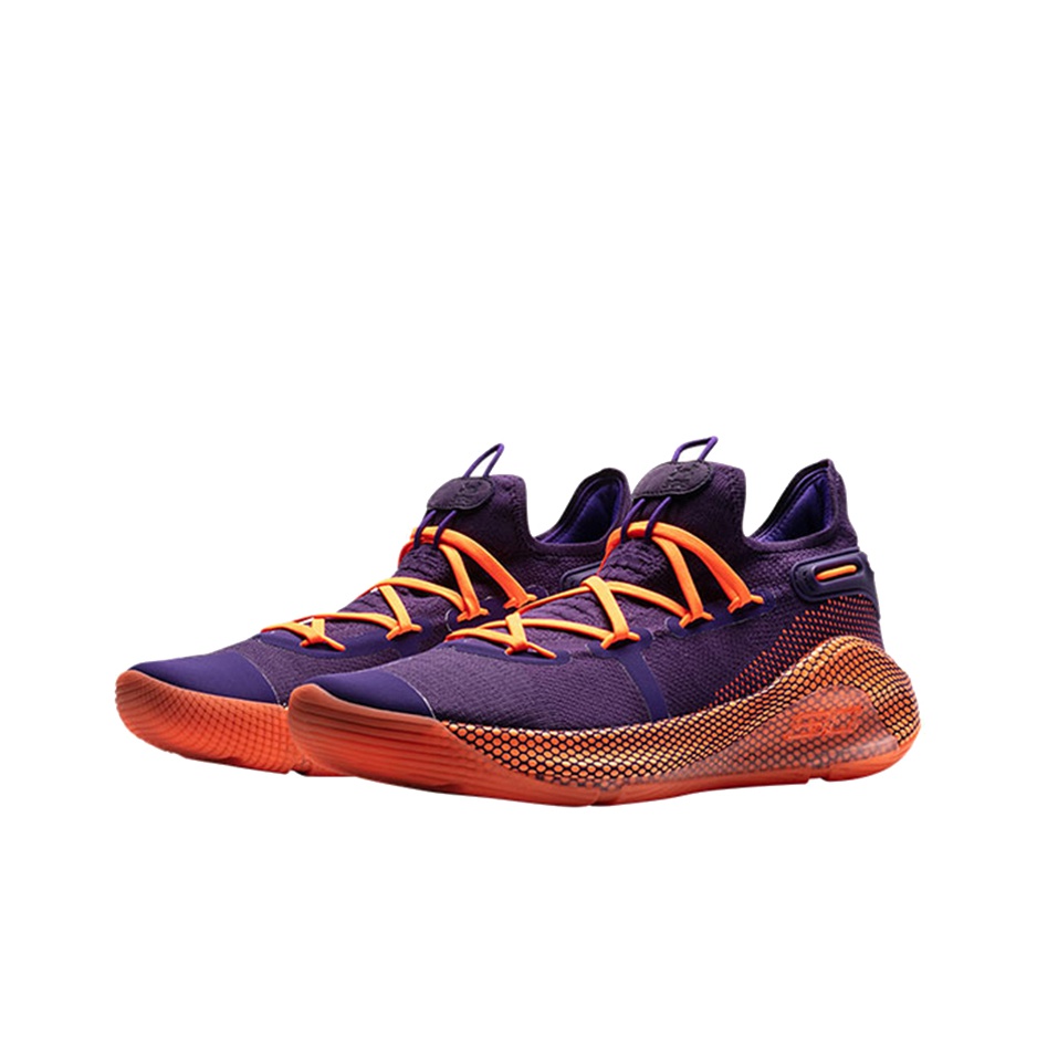 Under Armour Curry 6 Basketball Shoes Men Mid Top Imperial Purple Sunset Yellow POIZON