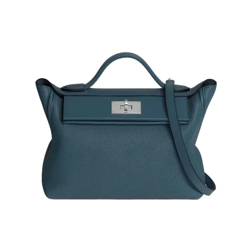 HERMES 24/24 Taurillon Maurice With Swift Calfskin Crossbody One Shoulder Handbags Women's Dark Blue