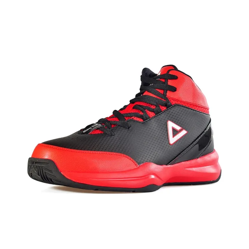 PEAK Nova Wear Resistant Slip Resistant Mid Top Performance Basketball Shoes Men's Black Red-2