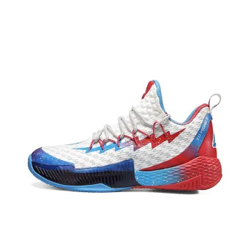 PEAK Lightning 2 Slip Resistant Cushioning Wear Resistant Mid Top Basketball Shoes White Blue Red