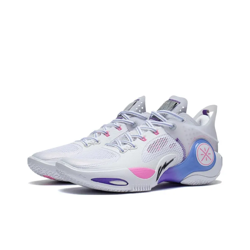 LiNing Wade Fission 8 Cushioned Slip Resistant Abrasion Resistant Low Top Basketball Shoes Men's White Blue Purple Pink-2