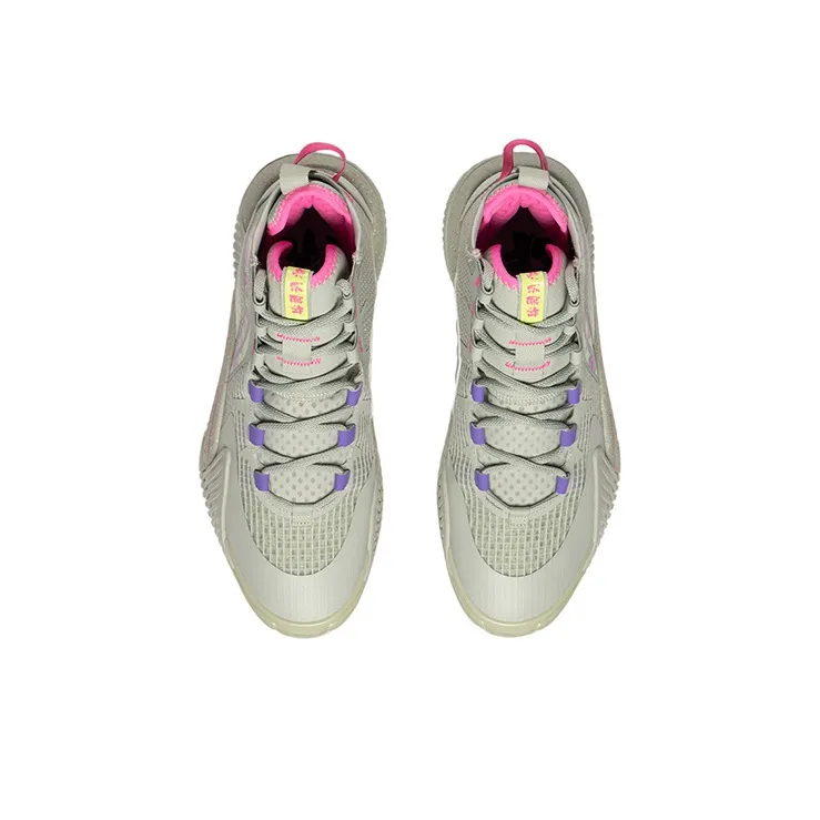 LiNing Badfive 2 Cushioning Anti Slip And Wear Resistant High Top Performance Basketball Shoes Gray Red Green-3