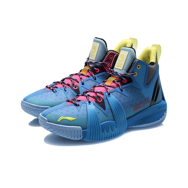 LINING Badfive 1 Basketball Shoes Men Mid Top Xinjiang Blue-2