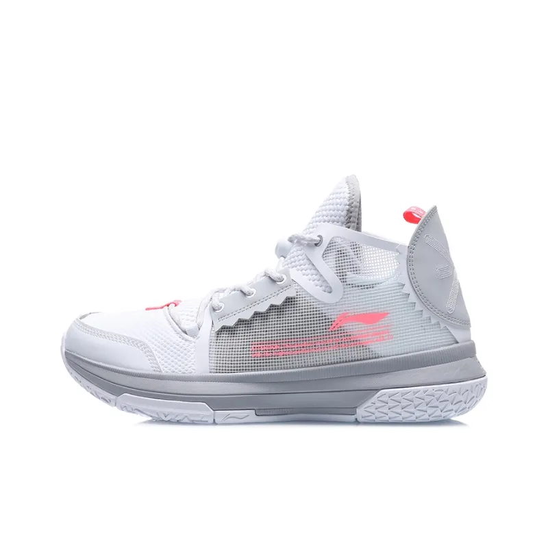 LiNing Wowls Cushioning Anti Slip And Wear Resistant Mid Top Basketball Shoes White Gray-0