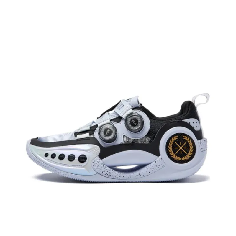LiNing WOW 9 City Limited Shanghai Cushioning Anti-Slip And Wear-Resistant Low-Top Basketball Shoes Black White-0