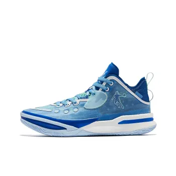 QIAODAN Wind Blade 3PRO Anti Slip And Wear Resistant Lightweight Mid Top Basketball Shoes Men's White Blue