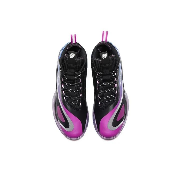 361° Zengo Tiger Whale Q Ball Anti Slip And Wear Resistant Lightweight Mid Top Basketball Shoes Men's Black Purple-2