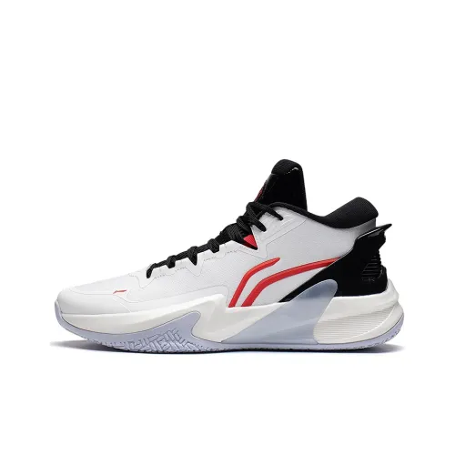 LiNing Speed High Cushioning Anti Slip And Wear Resistant High Top Performance Basketball Shoes White Black Red